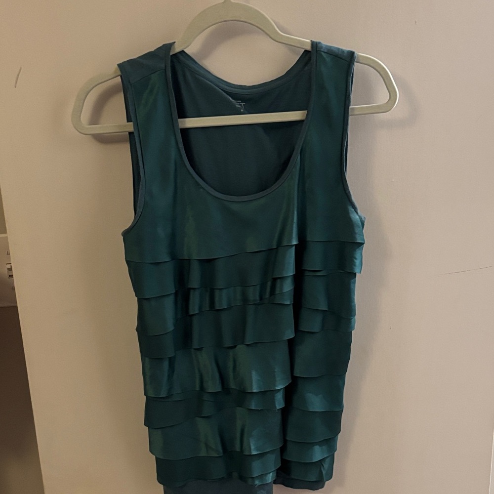Loft Teal Sleeveless Ruffle Top